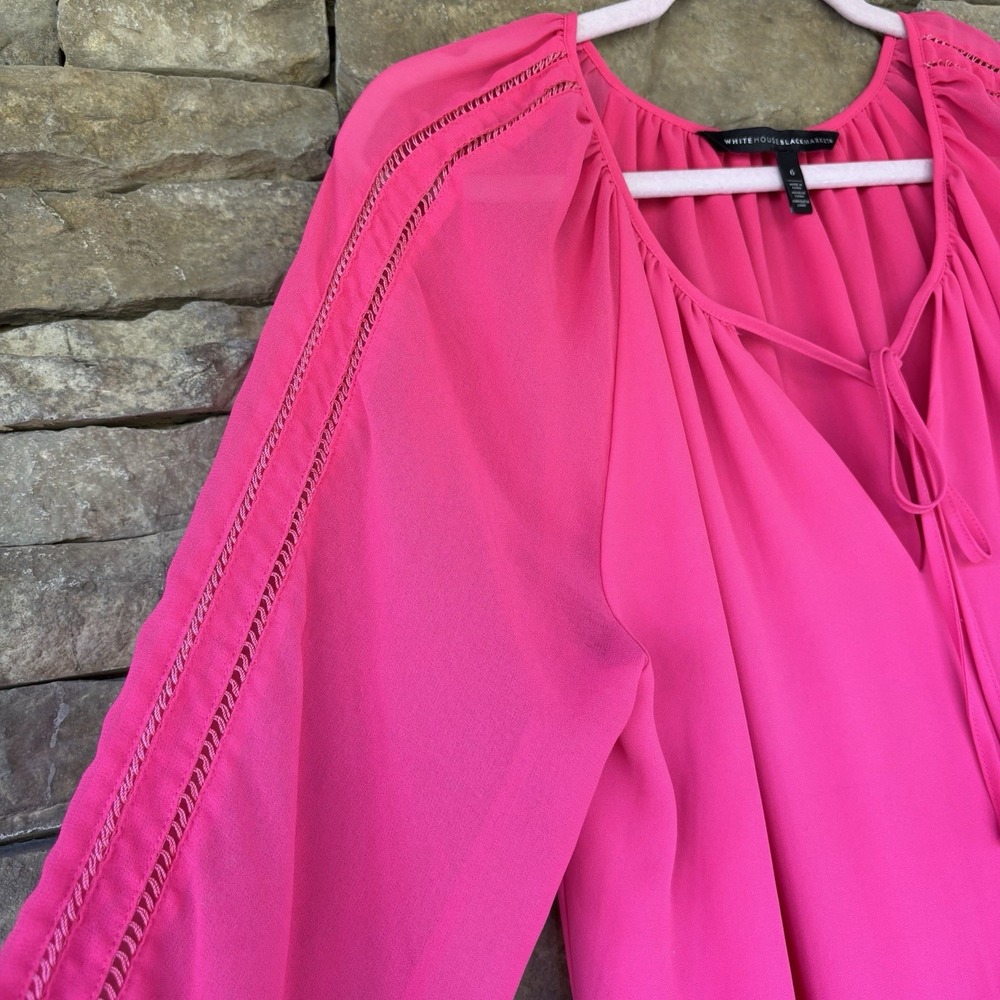 White House Black Market Women SIZE 6 Pink Shirt Lattice Cut Out Sleeve Top - Picture 3 of 5